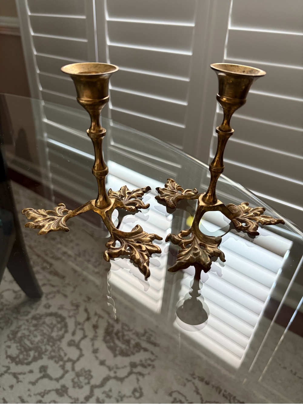Ornate Gold Leaf Brass Candlestick Pair